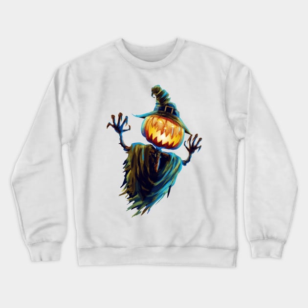 Halloween Fun - Scary Pumpkin Scarecrow Crewneck Sweatshirt by designsbycreation